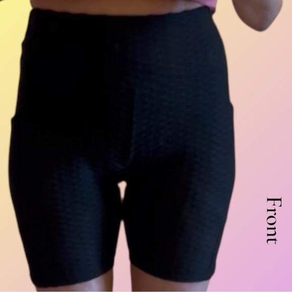 Textured Ruched Booty Black High-Waisted Shorts - Picture 6 of 7